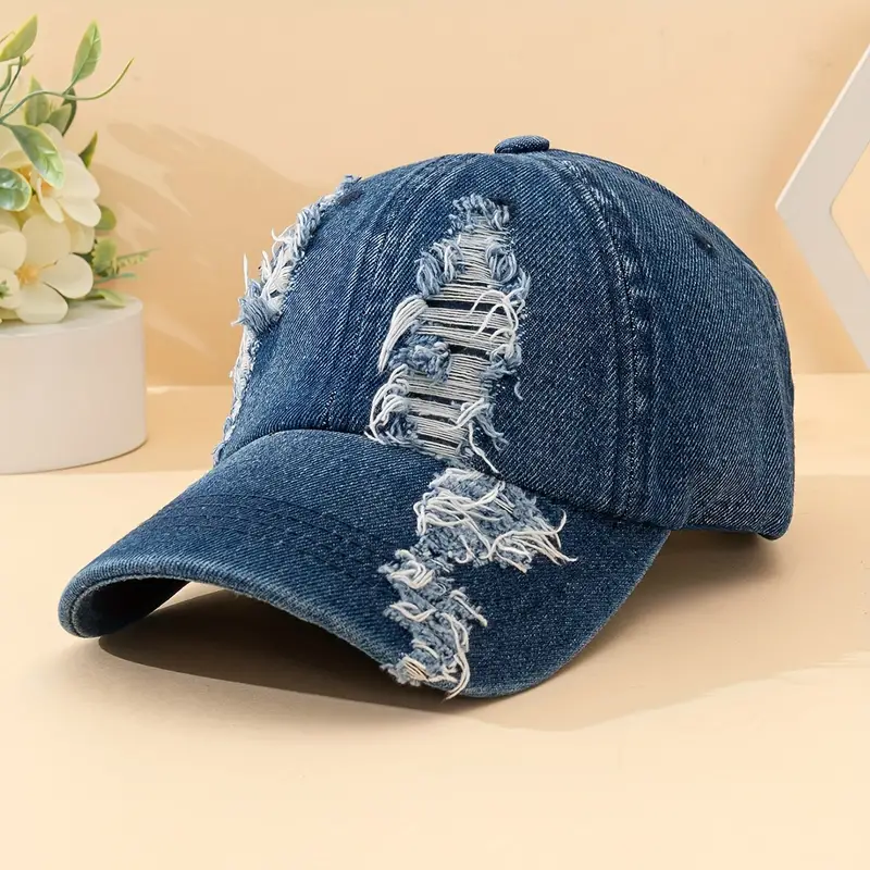 Distressed Denim Baseball Cap