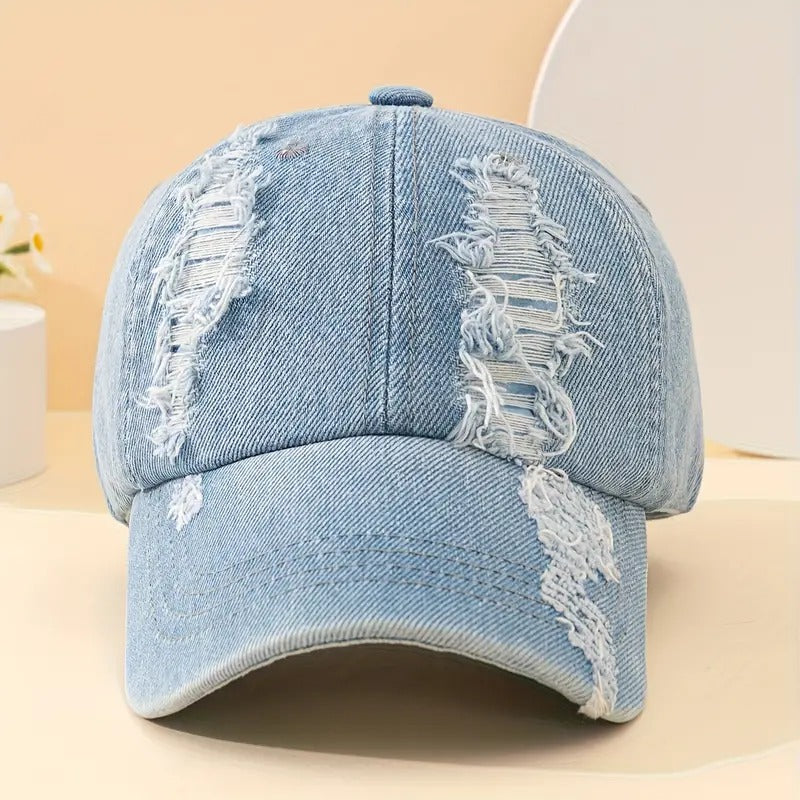 Distressed Denim Baseball Cap