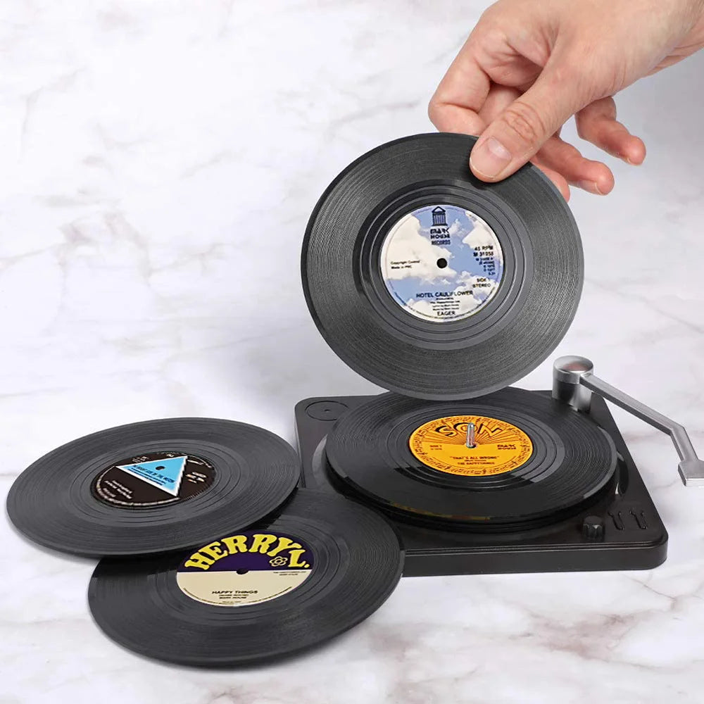 Retro Vinyl and Record Player Coasters - 6 Piece Set