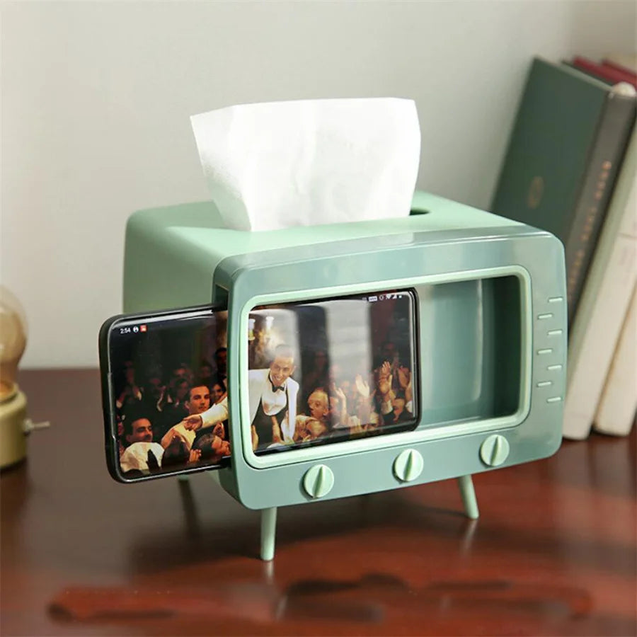 Classic TV Tissue Box with Phone Holder