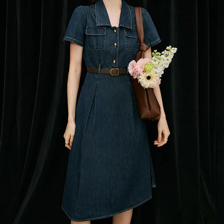 Vintage Denim Belted Dress