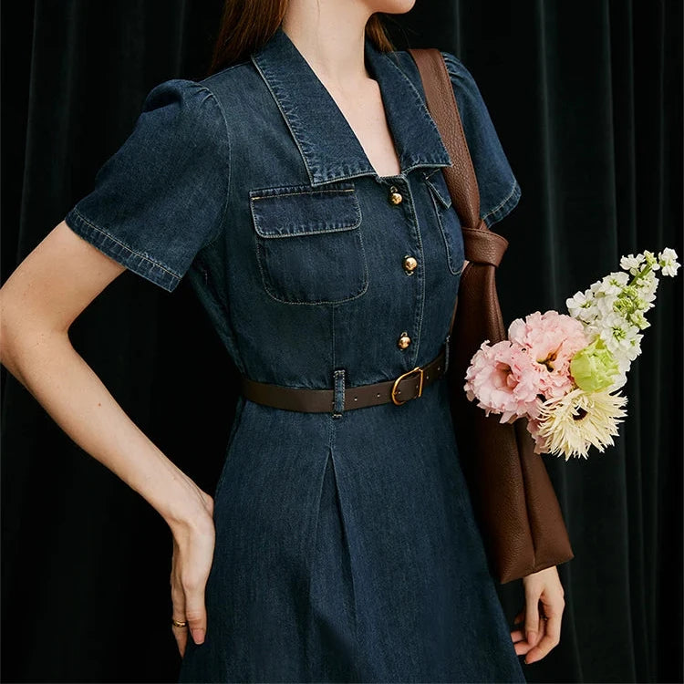 Vintage Denim Belted Dress