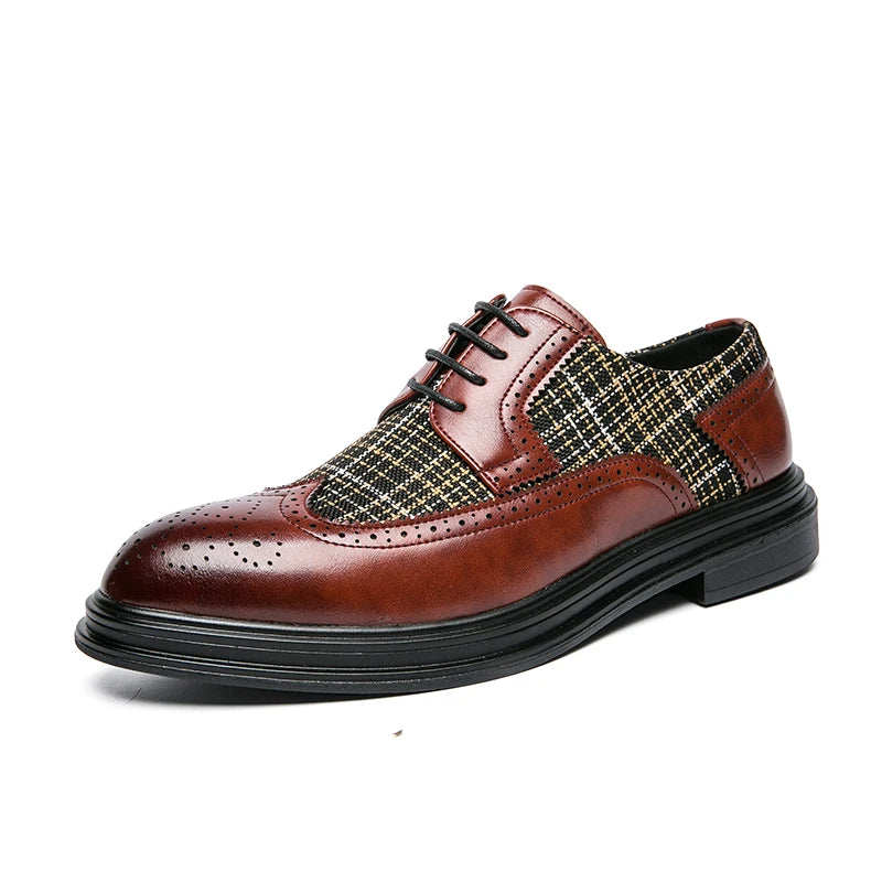 Tweed and Leather Brogue Oxford Shoes