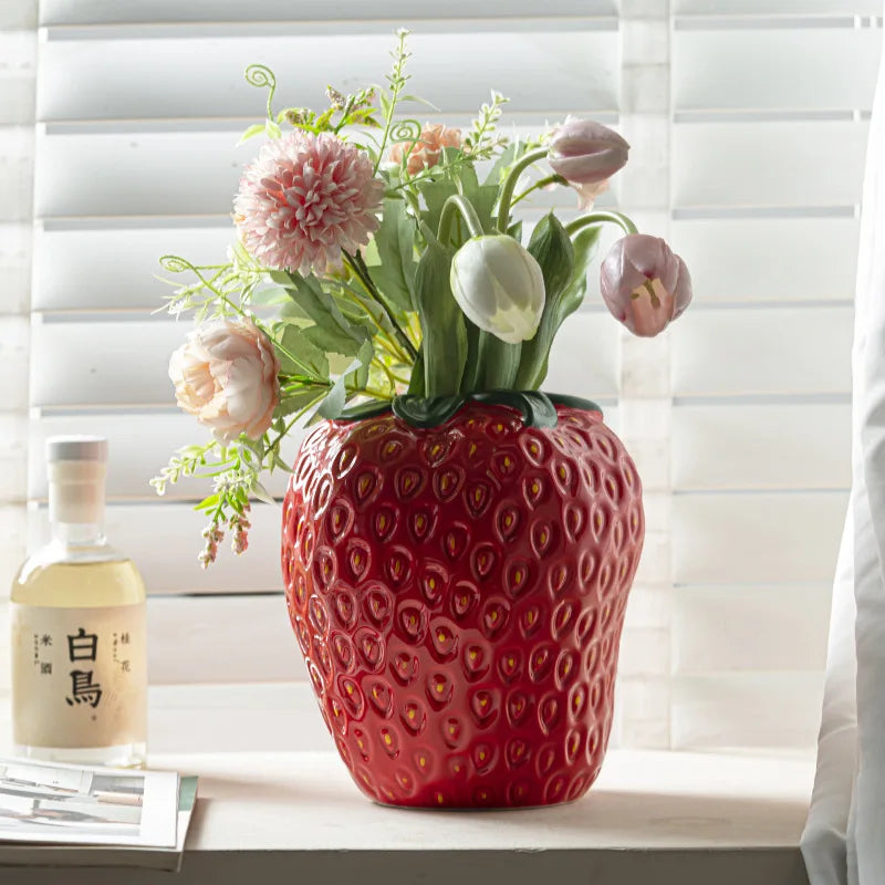 Ceramic Strawberry Flower Vase