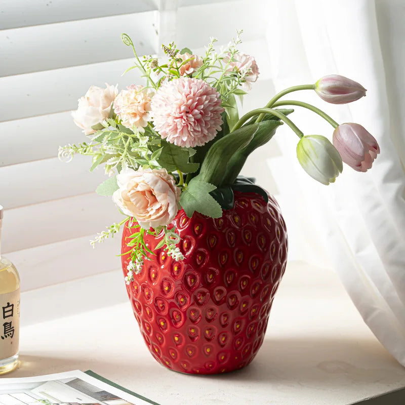 Ceramic Strawberry Flower Vase