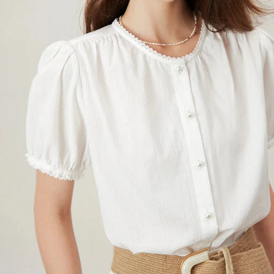 Short Puff Sleeve Summer Blouse